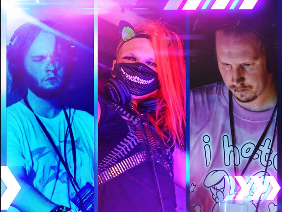 Collage of the three Neonya!! Rave Crew DJs