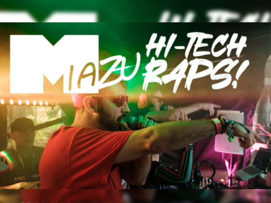 Miazu Hi-Tech Raps poster with a rapper performing to the crowd