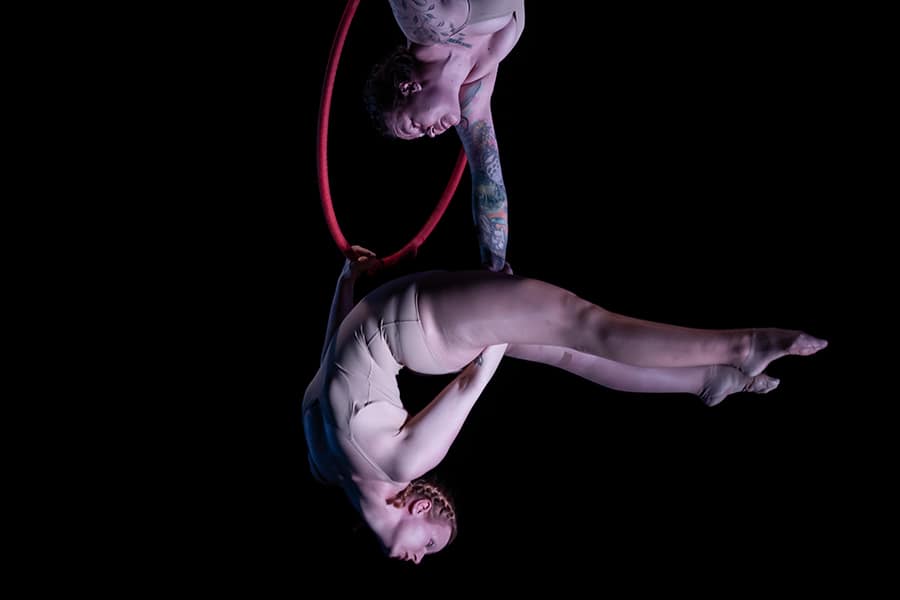 The Spy-C Babes duo performing on an aerial hoop