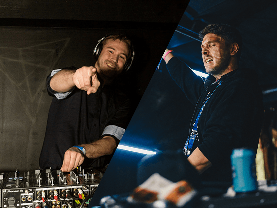 Split photo of Nomade and Damus each playing at the decks
