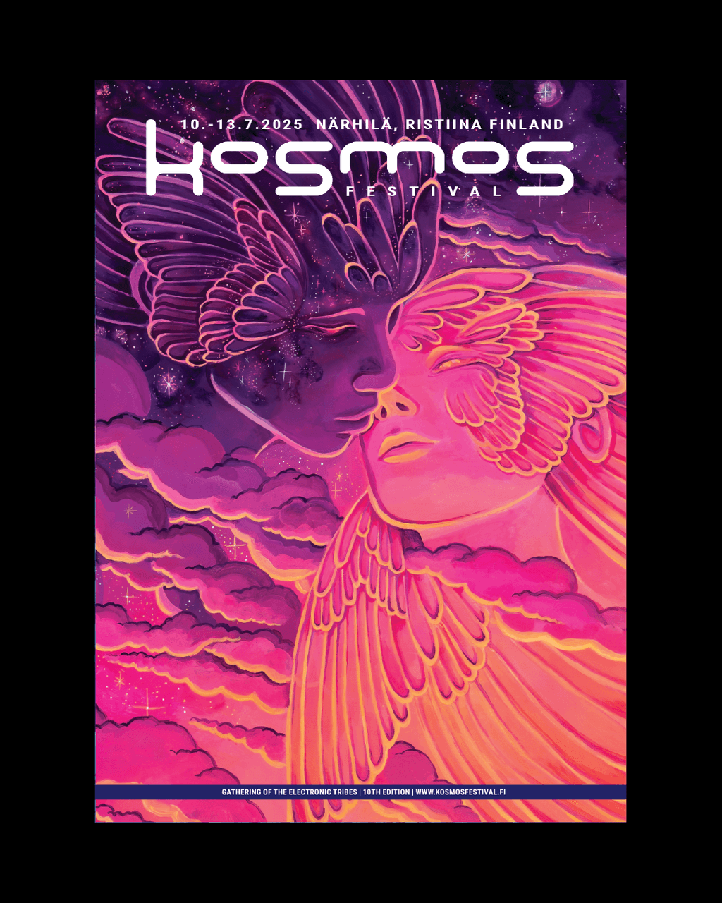 Kosmos Festival 2025 poster: a winged figure in pink and violet among clouds